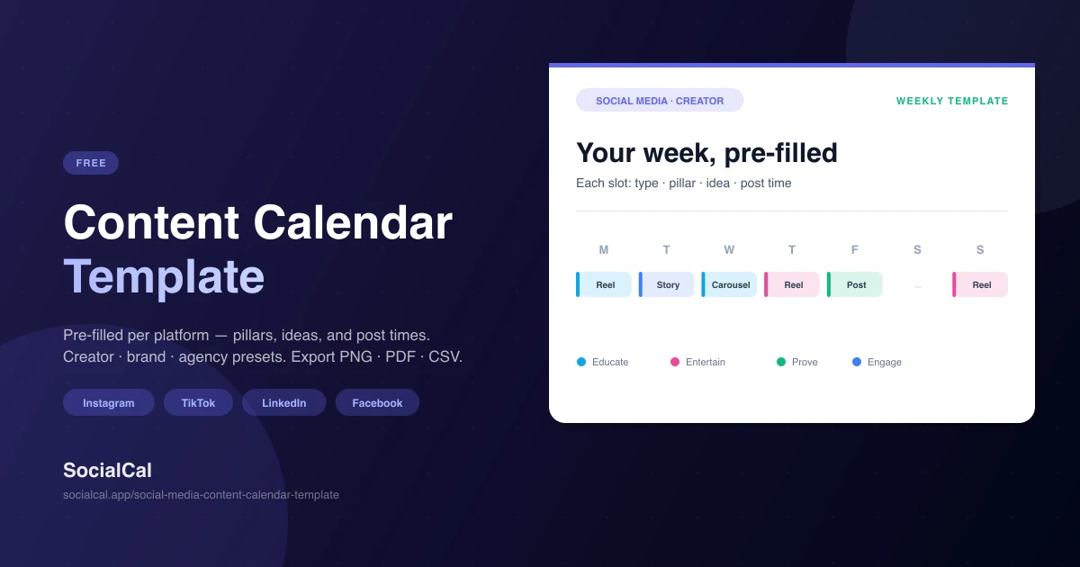 Social Media Content Calendar Template screenshot
