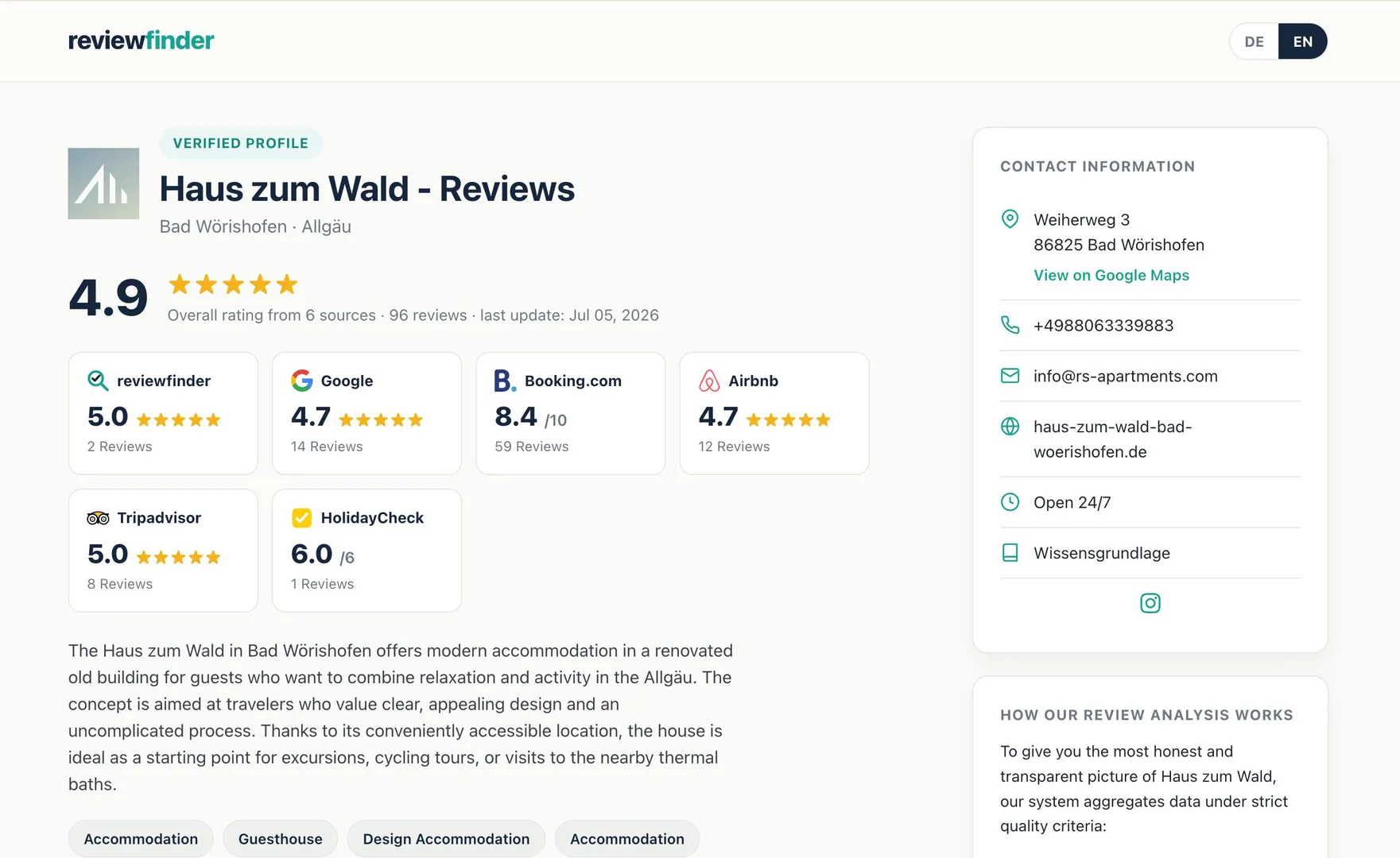 reviewfinder screenshot
