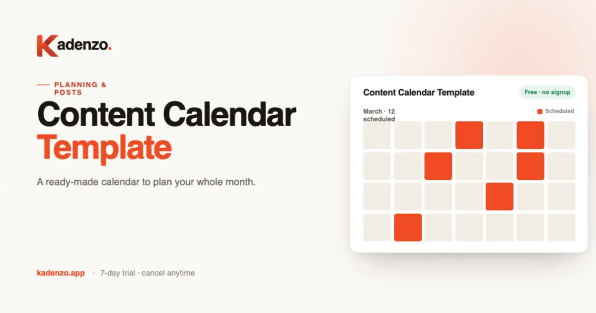Social Media Content Calendar Template screenshot