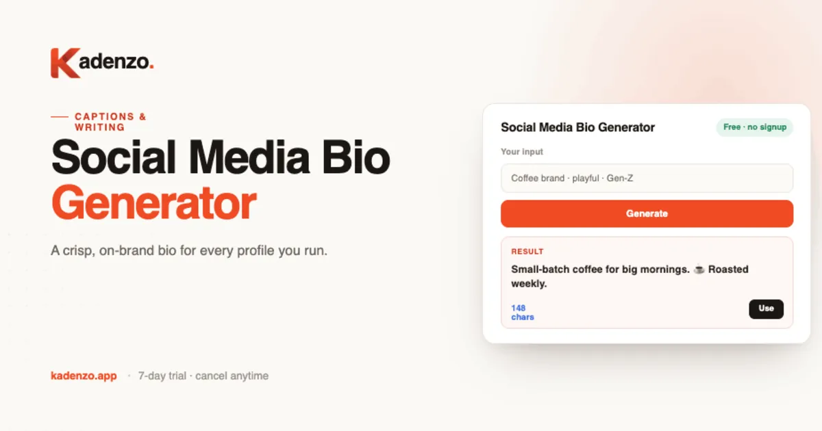 Social Media Bio Generator screenshot