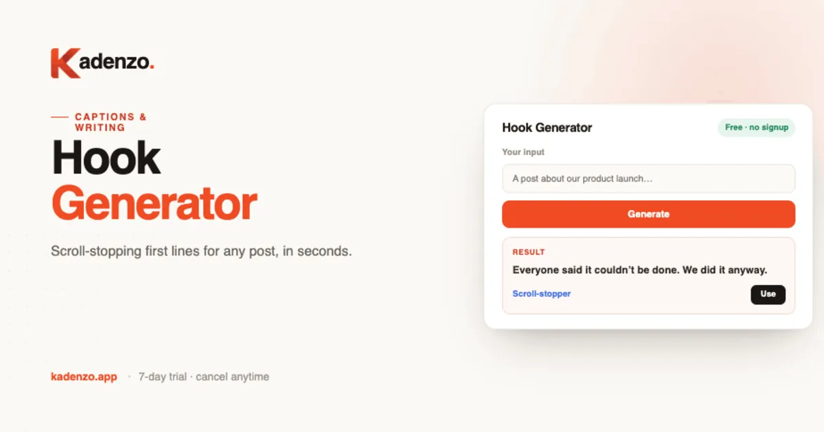 Social Media Hook Generator screenshot