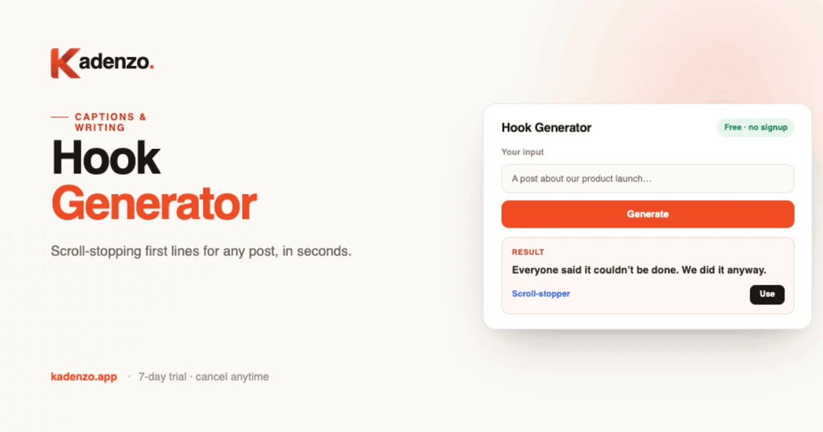 Social Media Hook Generator screenshot