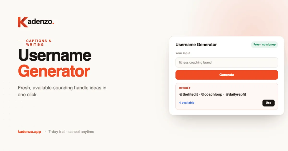 Social Media Username Generator screenshot