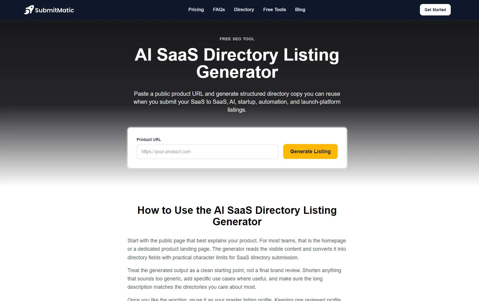 AI SaaS Directory Listing Generator screenshot