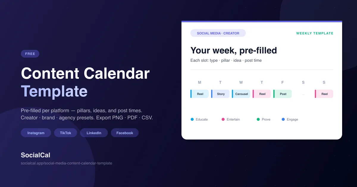 Social Media Content Calendar Template screenshot