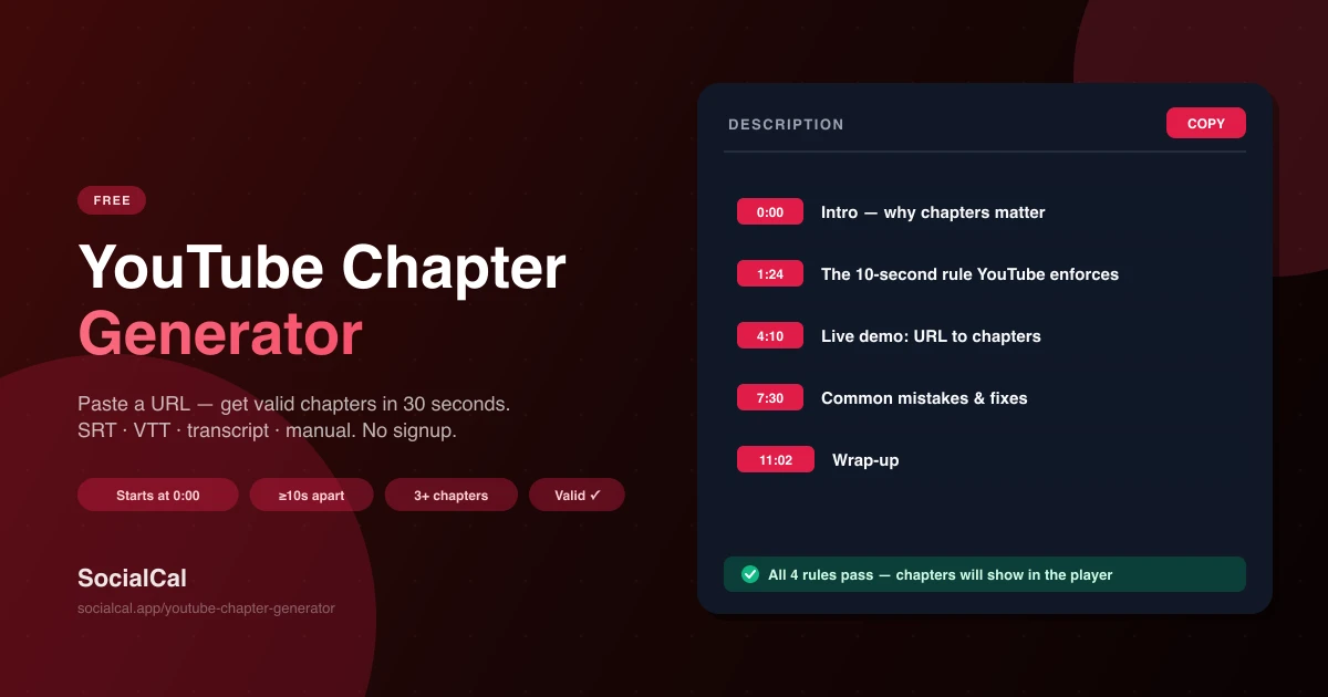 YouTube Chapter Generator — From URL, Transcript, or SRT screenshot