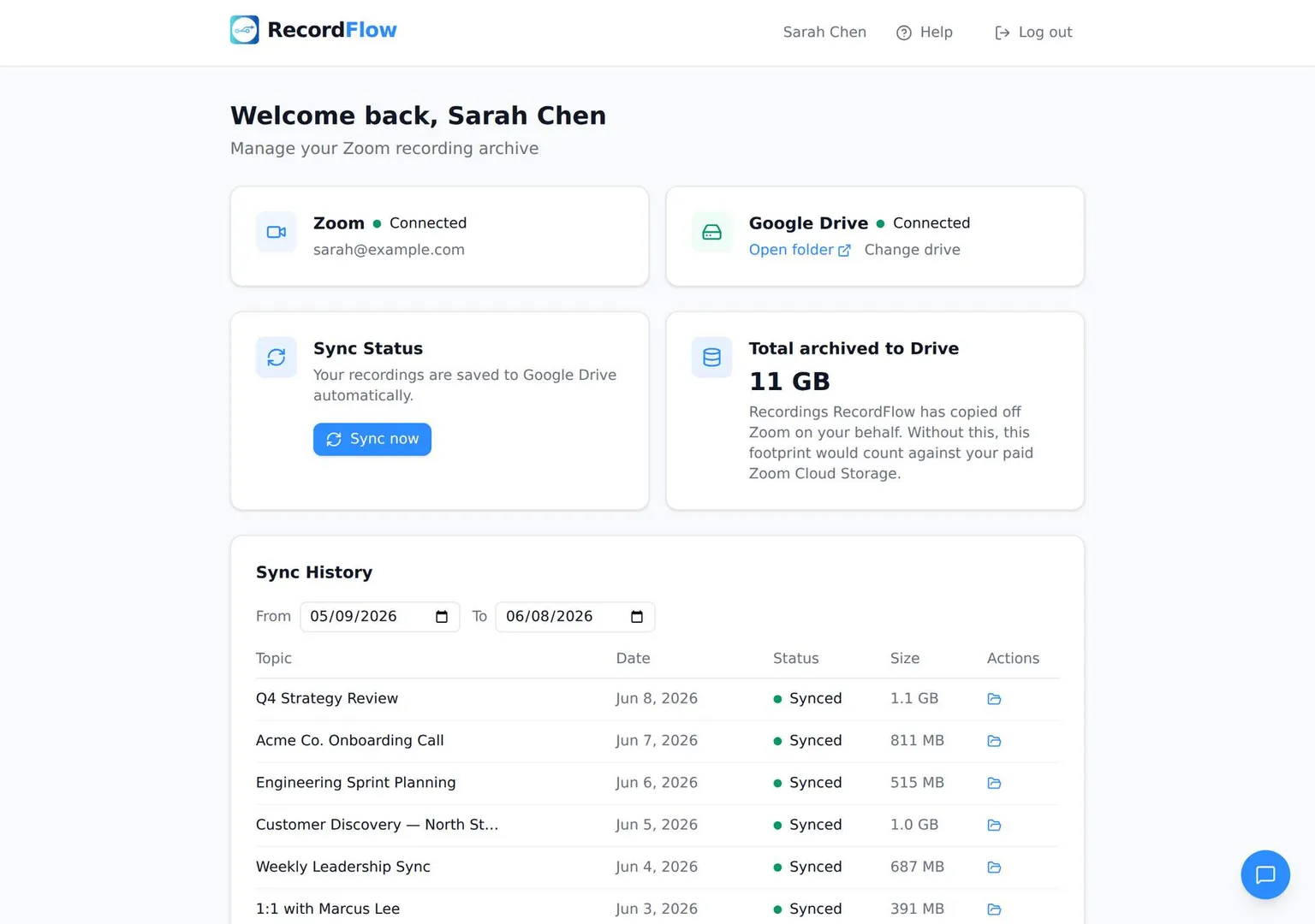 RecordFlow screenshot